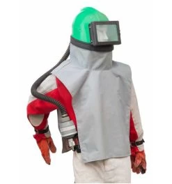 ELMAG Schutzmaske (Helm) Komplett Typ 'Astro' M06, Für Sandstrahlgeräte, Inkl. Beckengurt MitRegeleinheit Und Aktivkohlefilter